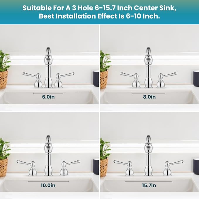 gotonovo Bathroom Sink Faucet 3 Hole 8 Inch Widespread, Polish Chrome | Bathroom Vanity Faucet Double Lever Handle Vintage Deck Mount, Pop Up Drain and cUPC Supply Lines, for Lavatory Farmhouse RV