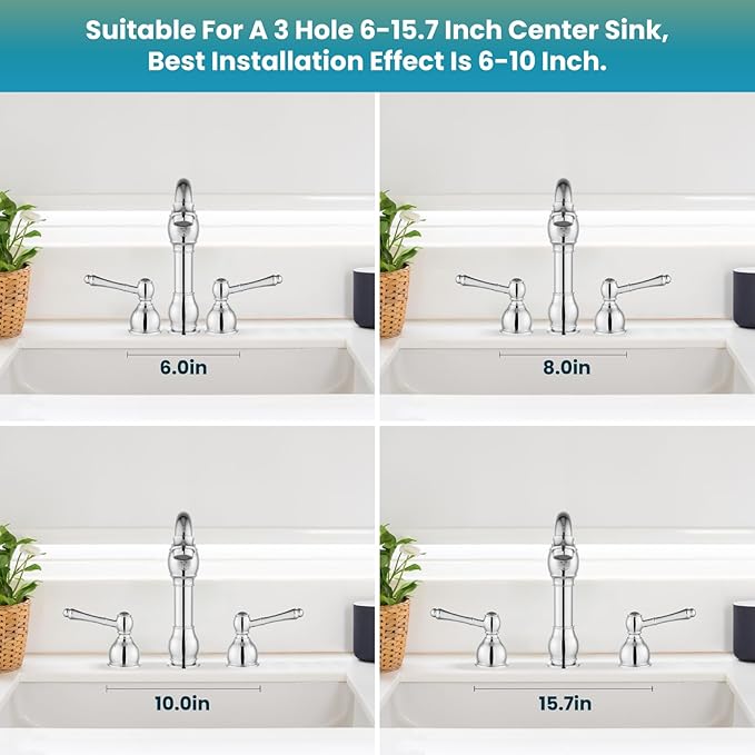 gotonovo 8 Inch Widespread Bathroom Faucets for Sink 3 Hole 2 Lever Handle Deck Mount with Pop Up Drain Hot and Cold Water Supply Lines Polish Chrome