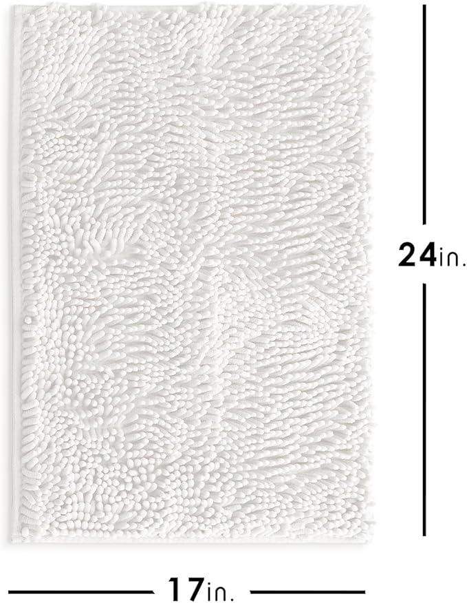 Hearth & Harbor Bathroom Rugs, Chenille Bath Mat - Machine Washable Bath Mats for Bathroom Non-Slip Backing Rubber, Quick Dry Bathroom Mat - Off-White Bath Rug, 17x24