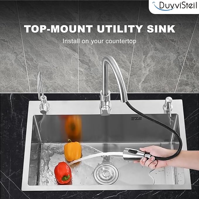 32 x 18 Inch Drop in Kitchen Sink, Nano-Coated Topmount Single Bowl Stainless Steel Sink with Drain Kit Baskets