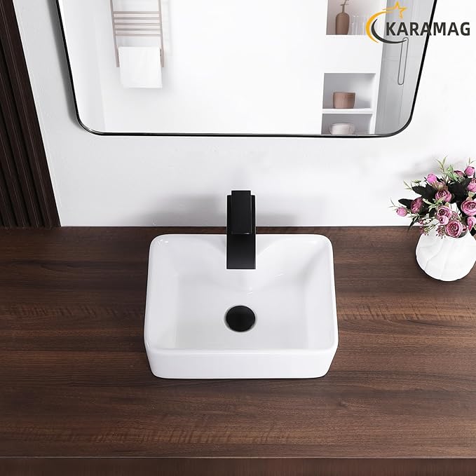 Small Vessel Sink 16"x12" Bathroom Sink Modern Above Counter Rectangular 16 Inch Bathroom Sinks With Faucet Hole White Porcelain Ceramic Tiny Bathroom Sink