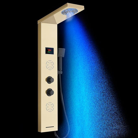 POPFLY Brushed Gold Shower Panel Tower System-PF609059G24
