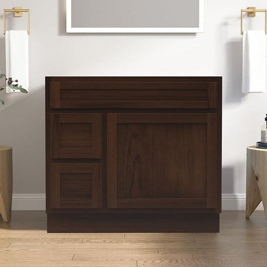 Vanity Art 36 Inch Single Shutter Door Bathroom Vanity Base Cabinet with 2 Functioning Shaker Drawers, Strudy Floor Mount Storage Cabinet Organizer for Bedroom, Living Room, Kitchen, VA4036-2LB