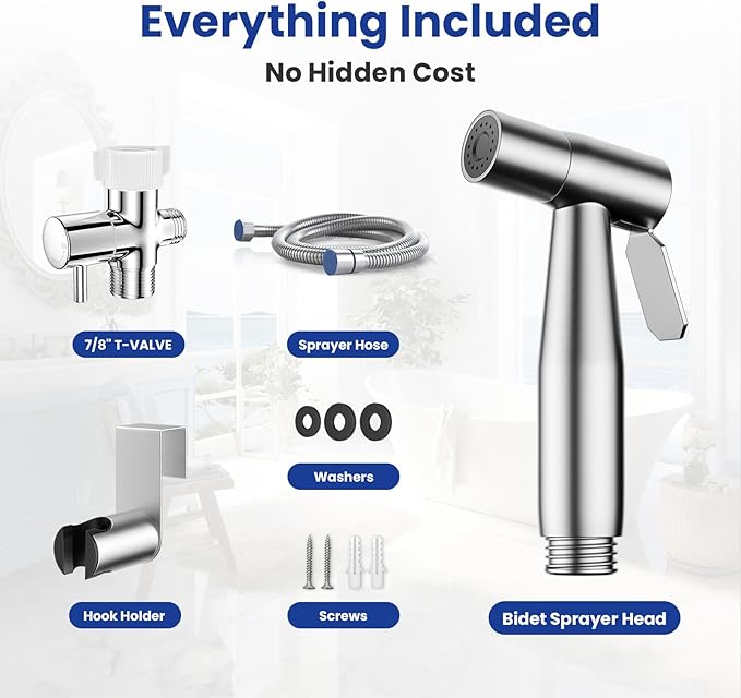 Handheld Bidet Sprayer for Toilet, Adjustable Pressure, Jet Spray | Leak-Free Hose, Tank or Wall Mount, Feminine Wash, Cloth Diaper Sprayer, Stainless Steel Body, Nozzle, Soft Silicone Nozzle