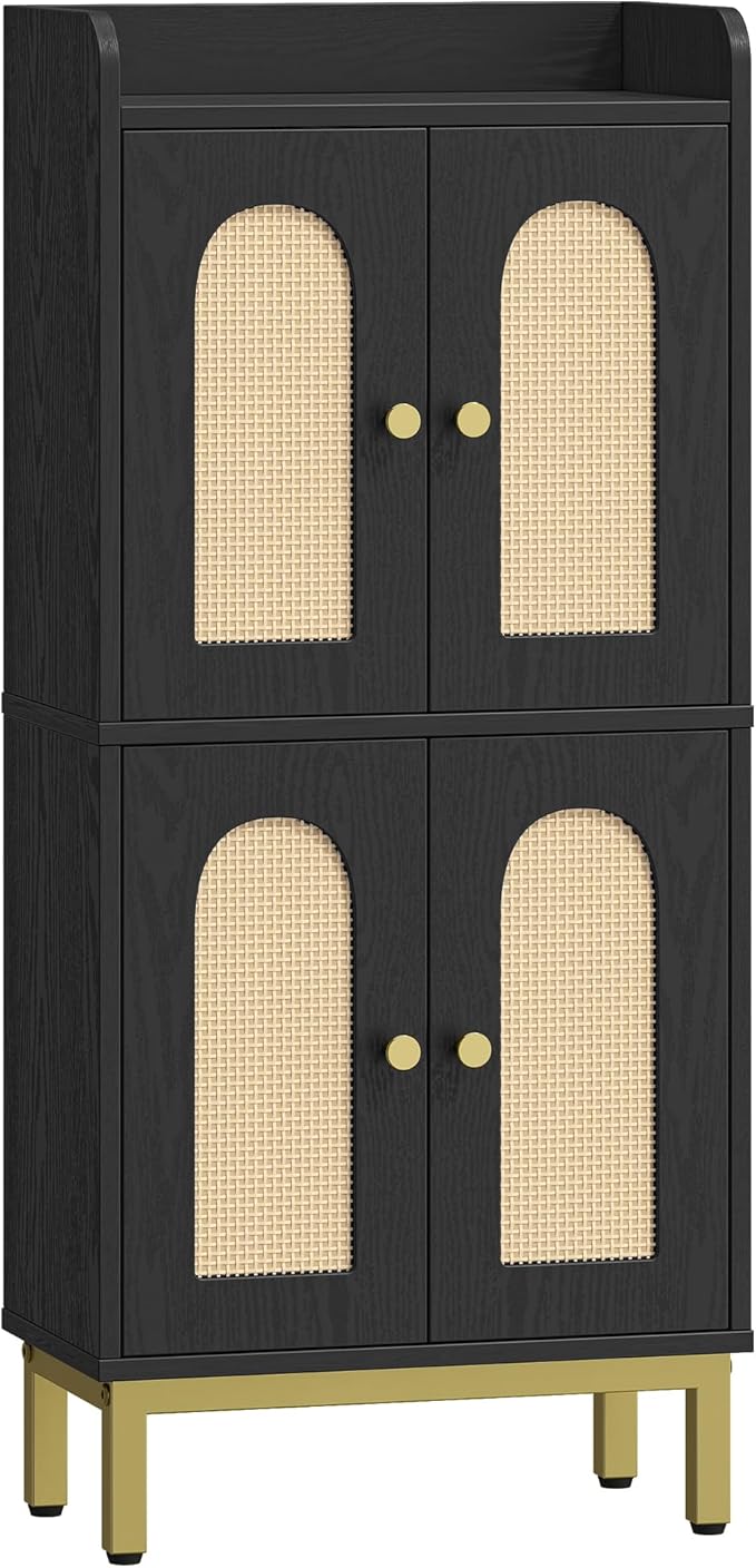 Bathroom Cabinet, Small Storage Cabinet with 4 Doors, Bathroom Organizers and Storage Cabinets with Adjustable Feet, Cabinets Freestanding for Living Room, Kitchen, 7.1"D x 14.6"W x 32.7"H