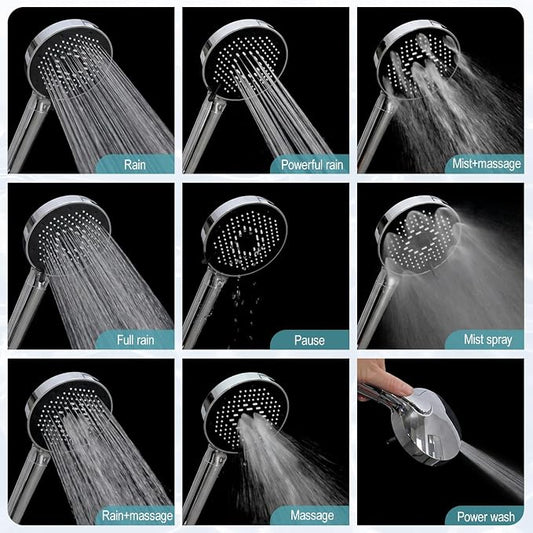 SR SUN RISE NSF Certified Filtered Shower Head with Handheld for Hard Water to Remove Chlorine High Pressure 9-Spray Setting (with Power Wash) Anti-Clog Nozzles (4 Filters, Chrome)