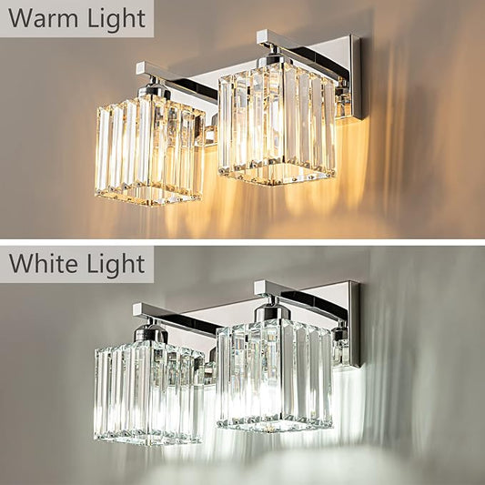 Modern Bathroom Vanity Light 2-Lights Chrome Crystal Bathroom Wall Light Vanity Light Fixtures,12.59-inch Modern Minimalist Design