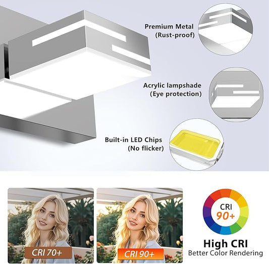 LED Modern Bathroom Vanity Light Fixtures, Dimmable Chrome Vanity Lights for Bathroom Lighting Fixtures Over Mirror, with 360° Rotatable Heads 6-Light 42-inch (Cool White 6000K)