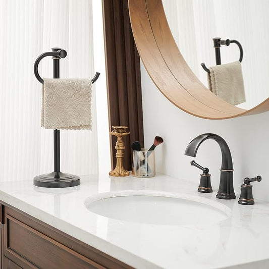 Stand Hand Towel Holder, Countertop Towel Bar, Oil Rubbed Bronze | 17 Inch Bathroom Towel Hanger, Freestanding Vanity Counter Top Towel Holder, Towel Ring Hardware Accessories, Stainless Steel