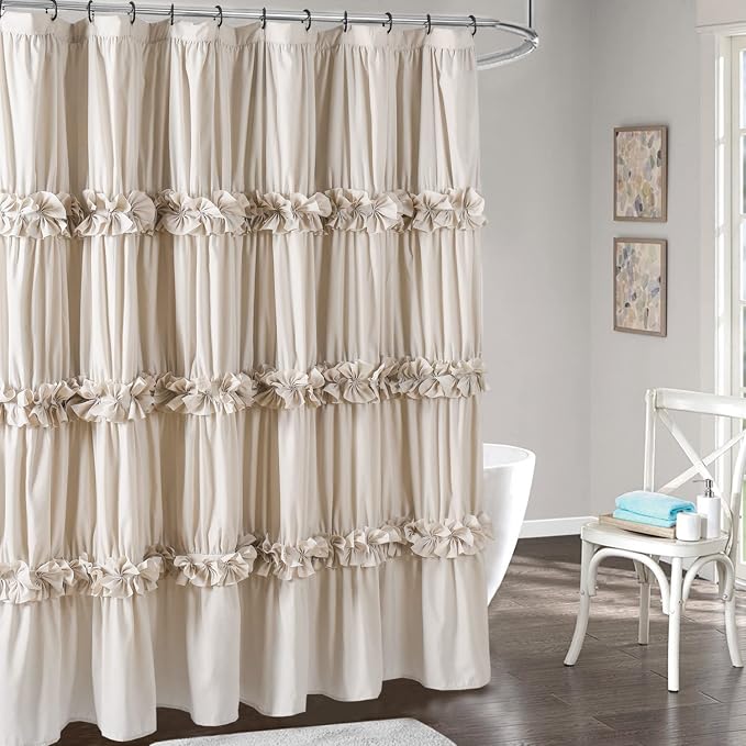 Homechoice Decor Camel Ruffle Shower Curtain, Vintage Handcrafted Bow Tie Bath Curtain for Master Bathroom, Ruched Microfiber Bathroom Curtain with 12 Buttonholes, 72" W x 84" H (LQ-10) | Vintage Handcrafted Bow Tie Bath Curtain for Master Bathroom, Ru...