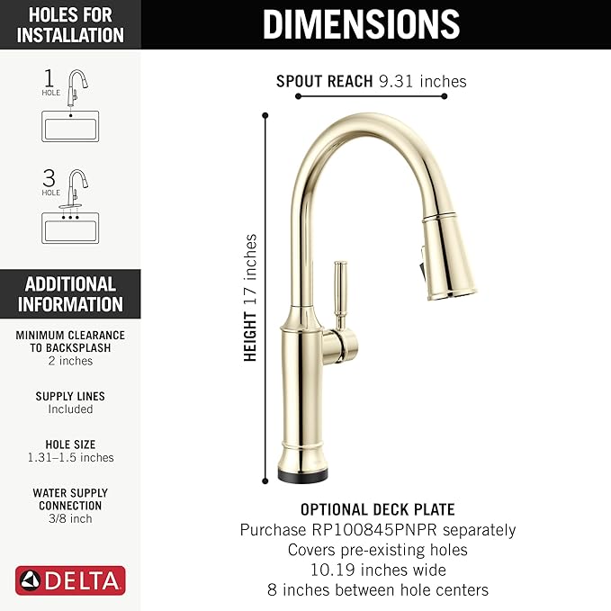 Delta Renaldi Kitchen Faucet with Pull Down Sprayer, Brushed Nickel Kitchen Sink Faucet, Delta ProClean, Lumicoat Polished Nickel 9184TL-PN-PR-DST