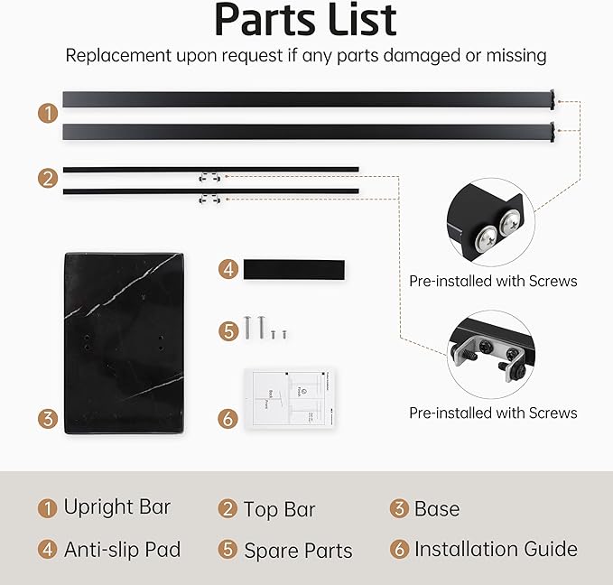 KES 37" Freestanding Towel Rack, Heavy Black Marble Base, Stainless Steel | Natural Veining Marble, Anti-Slip Pads, Rustproof Stainless T-Bars, Stable 8.23 lb Base, No-Drill Setup