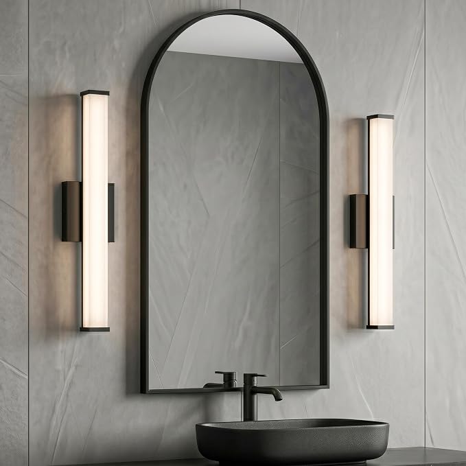 URSOLA 24" Modern LED Bathroom Light Fixtures, Matte Black 3CCT Dimmable Bathroom Vanity Light Over Mirror, Bathroom Vanity Bath Bar Lights with Double Layer Acrylic Shade