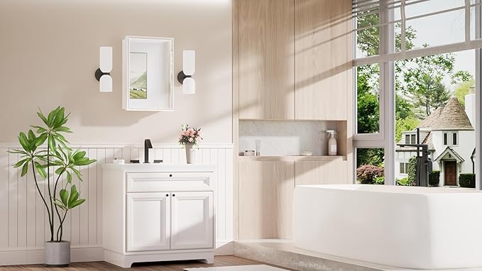 16 x 24 Recessed Medicine Cabinet with Mirror Surface Mounted, Aluminum White Medicine Cabinet with Mirror, Metal Beveled Bathroom Mirror with Storage