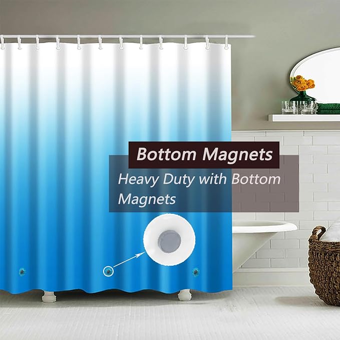 TIKABC Shower Curtain Liner, Blue Lightweight Shower Curtain Liners, Plastic Shower Curtains, 72x72 inch PEVA Shower Liner with 12 Grommet Holes 3 Magnetic Weights