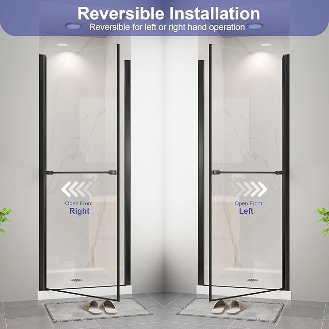 36"-38" W x 72" H Frameless Pivot Shower Door Matte Black | 1/4"(6mm) SGCC Tempered Glass with Explosion-Proof Film &Nano Coating,Customizable Width