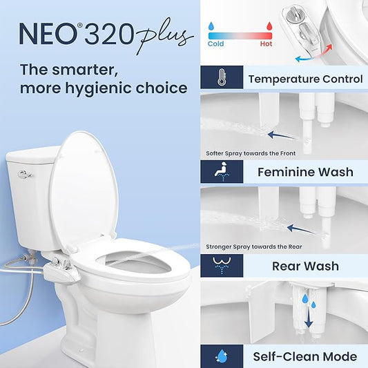 LUXE Bidet NEO 320 Plus - Warm Water, Dual Nozzle, Non-Electric Bidet Attachment for Toilet Seat, Patented Slide-In Install, 360° Self-Clean, EZ-Lift to Clean, Feminine & Rear Wash (Rose Gold)