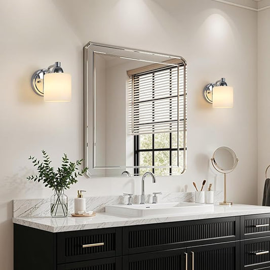 Mecgirn Polished Chrome Milk Glass Wall Sconces, 1 Pack Hardwired Indoor Wall Light Fixtures for Living Room, Hallway, Bedroom, Ceramic E26 Sockets (Bulbs Not Included)