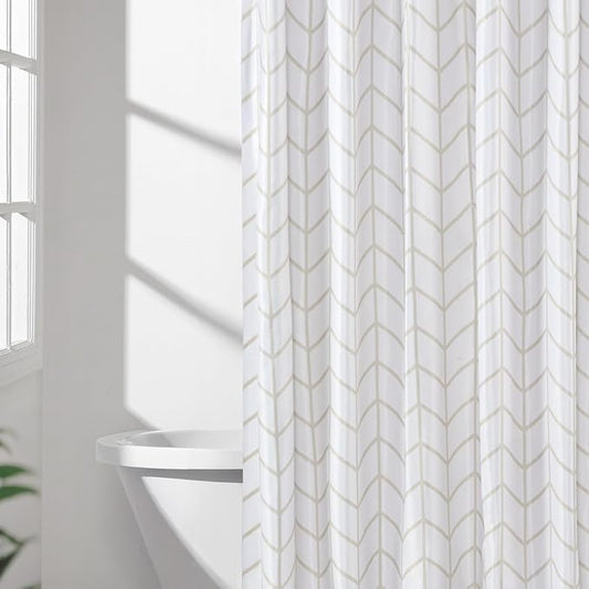 Amazon Basics Bathroom Shower Curtain, Water Resistant Fabric with Weighted Hem, Rust Resistant Grommets & Hooks, Machine Washable, 72"x72", Natural Herringbone