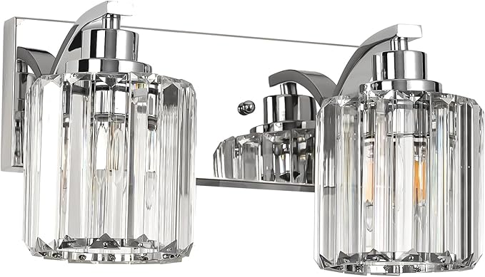 2 Lights Crystal Bathroom Vanity Light Modern Chrome Bathroom Light Fixture Bathroom Lighting Fixtures Over Mirror for Mirror E26 Base