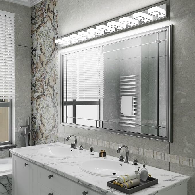 Ralbay 66inch Chrome Bathroom Vanity Lights Stainless Steel Acrylic LED Modern Chrome Bathroom Wall Lighting Fixtures
