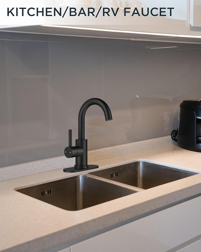 FORIOUS Matte Black Bathroom Faucet 1 Hole 2 Pack Single Handle Sink Faucet | with 6-inch Deck Plate for 1 or 3 hole(4-inch centerset)Sink Setup, Supply Lines and Drain, Swivel for Bar Kitchen RV Vanity