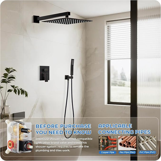 Shower Faucet Set, 10 Inch Rain Shower with Handheld, ORB | Pressure Balance Valve, 2-Function Shower System, Wall Mounted, 10-Inch Rain Head, Handheld Spray, Anti-Scald Design
