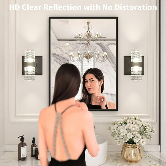 LOAAO 22"X30" Black Rectangle Bathroom Mirror Wall, Matte Black Aluminum Alloy Frame, Hangs Vertically or Horizontally, Easy to Install