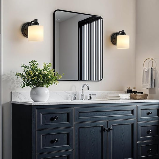 Mecgirn Matte Black Milk Glass Wall Sconces, 1 Pack Hardwired Indoor Wall Light Fixtures for Living Room, Hallway, Bedroom, Ceramic E26 Sockets (Bulbs Not Included)