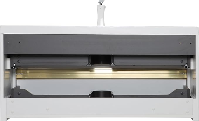 Abruzzo 48" Glossy White Wall-Mounted Bathroom Vanity with Sink – Stone Resin Countertop & Soft-Close Drawers, Waterproof Wood Cabinet for Small Bathrooms