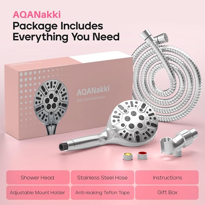 Filtered Shower Head with Handheld, High Pressure 9 Settings Shower Filter Head for Hard Water, Built-in Power Spray,Hard Water Filter Showerhead-Remove Chlorine-Dry Skin,Hair(Premium Chome)