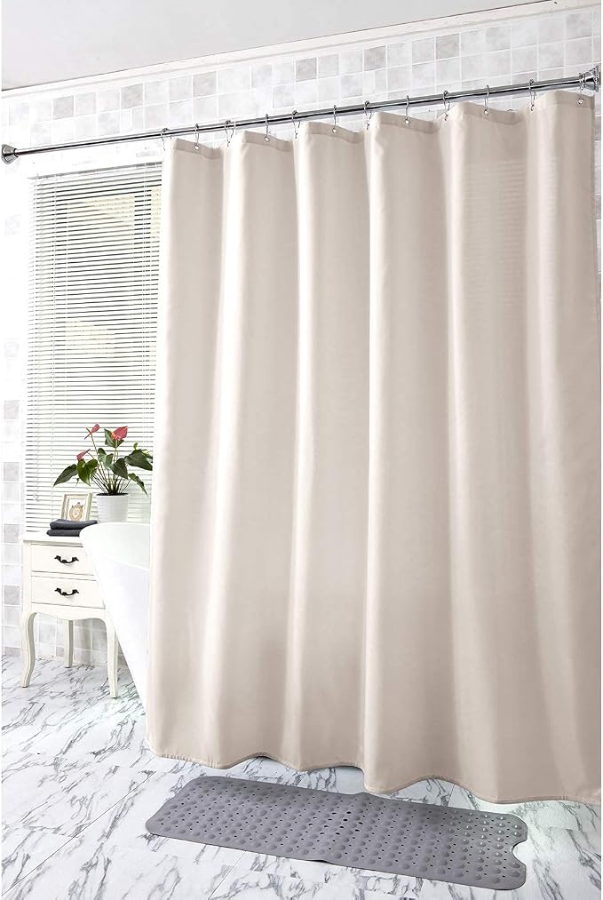 Khaki Shower Curtain Liner, Khaki Fabric Shower Liner, 2-in-1 Bathroom Shower Curtain and Liner, 12 Grommet Holes, Water Proof, Machine Washable, Hotel Quality, 72 x 72 Inches