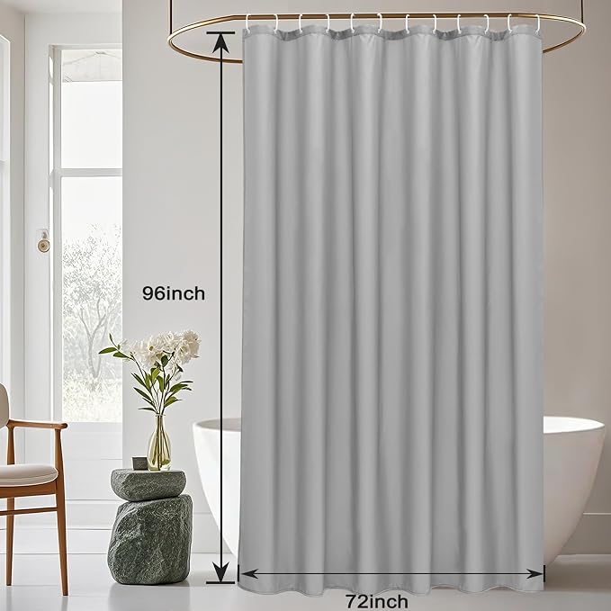 AooHome 96 inch Extra Long Shower Curtain Liner, Polyester Bathroom Curtain for Hotel with Hooks, Waterproof, Weighted Hem, Light Gray, 72 Width x 96 Height inch