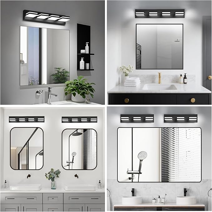 IZORRO LED Modern Bathroom Lights Fixtures(4-Light,Dimmable),Matte Black Acrylic Wall Lighting,Vanity Lights for Bathroom Over Mirror - 6000k 24In (No Assembly Required)