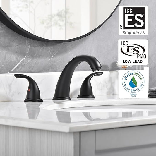 Sumerain Widespread 8 inch Bathroom Faucet - Black Basin Faucet with Two Handles