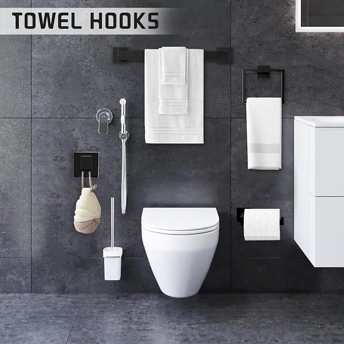 Matte Black Bathroom Hardware Accessories Set of 5 Pieces, 15.6 Inch Bath Towel Bar Set, 304 Stainless Steel Bathroom Hardware Set, Towel Racks for Bathroom Wall Mounted (Pack of 2)