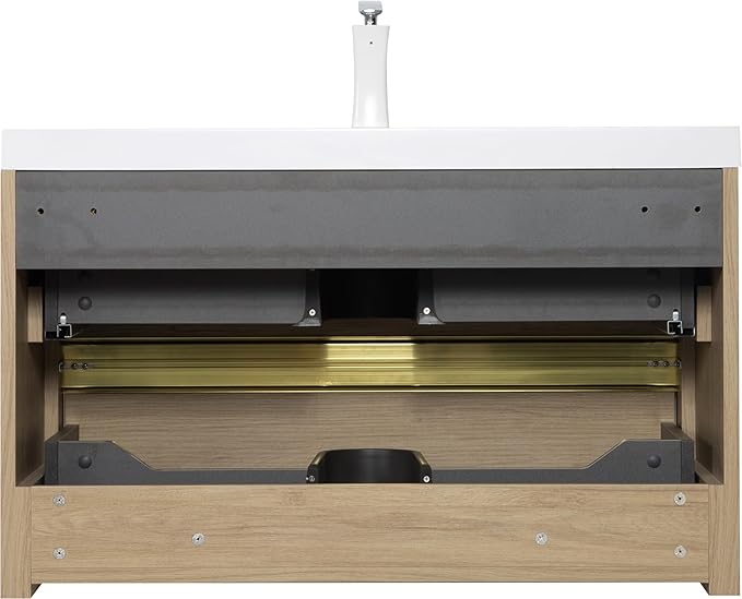 Abruzzo 36" Natural Oak Wall-Mounted Bathroom Vanity with Sink, Stone Resin Countertop & Soft-Close Drawers, Waterproof Wood Cabinet for Small Bathrooms