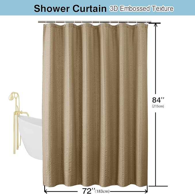 Aiyufeng Taupe Shower Curtain for Bathroom, Embossed Textured Fabric Shower Curtain for Bathroom - Soft Cloth & Hotel Spa, Machine Washable, 72X84,Taupe