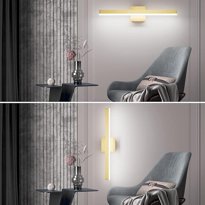 Aipsun Gold Bathroom Light Fixtures Modern LED Vanity Lights Over Mirror 24inch Vanity Lighting Adjustable Gold Wall Light for Bathroom (Cold White 6000K)