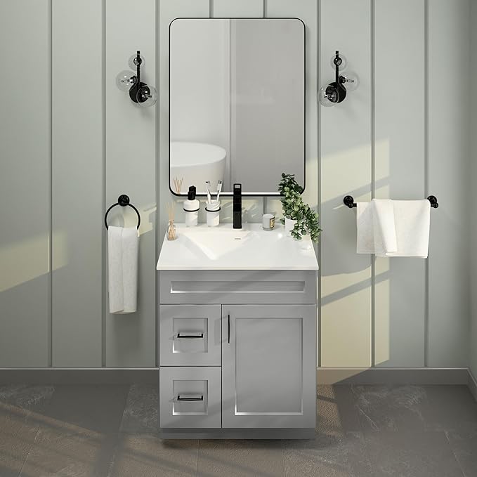 30" Shaker Bathroom Vanity Sink Base with Drawers (Ready-to-Assemble) (Light Grey Shaker Vanity Base)