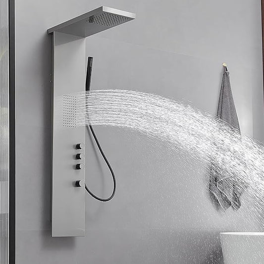 3 IN 1 Shower Panel Tower System Wall Mount Brushed Nickel | Stainless Steel,Rain Shower Head,Body Massage Jets and Handheld Head,Stable Water Pressure Output,Easy to Wipe Limescale