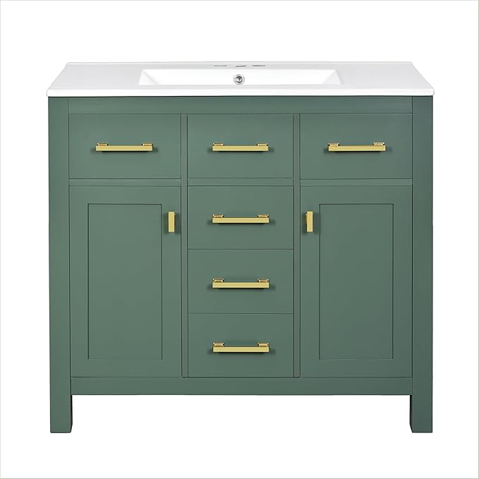 72 Inch Green Bathroom Vanity with Double Sink,Modern Double Sink Vanity with 8 Drawers & 4 Cabinets,Soft Closing Doors with Gold Handles,Solid Wood Frame,Grid Front(2 * 36 Inch)