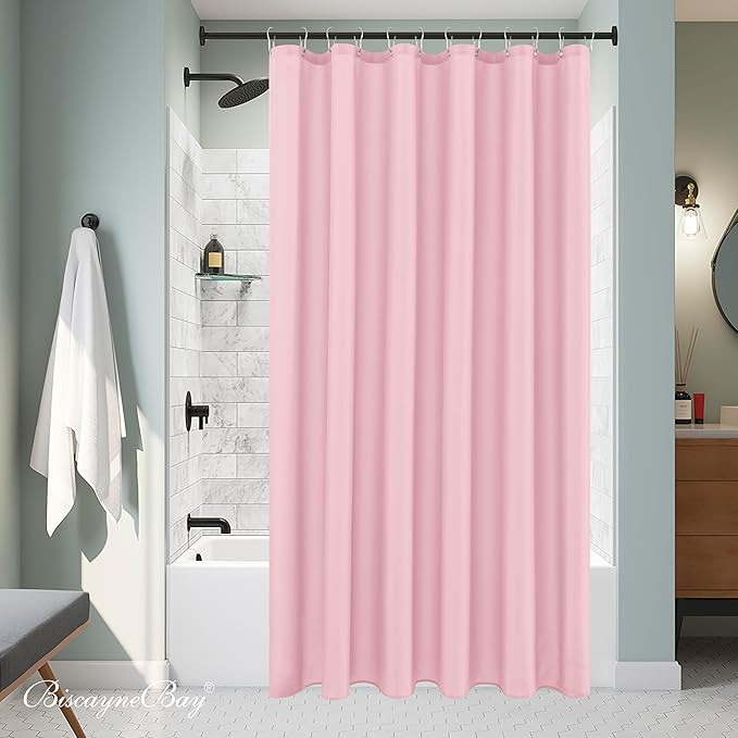 Fabric Shower Curtain Liner 72"W x 84"L-Pink Extra Long Shower Liners | Hotel Quality Water Resistant Machine Washable Shower Liner-Cloth Polyester Light Weight High Ceilings Bathroom Curtain Liner