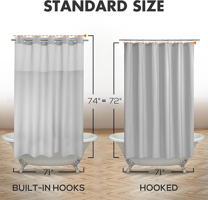 River Dream No Hook Slub Textured Shower Curtain with Snap-in PEVA Liner Set - 71" x 74"(72"), Hotel Style with See Through Top Window, Machine Washable & Water Repellent, Gray, 71x74 | Snap on/off Waterproof PEVA Liner, See Through Top Window, Slub Te...