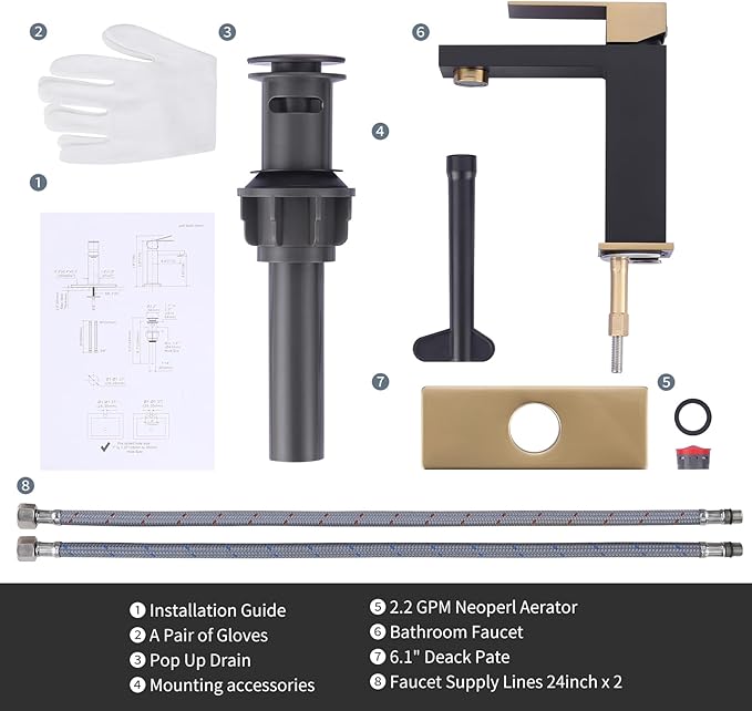Black and Gold Bathroom Faucet ARCORA Black Gold Faucet for Bathroom Sink Modern Single Hole Bathroom Faucet with cUPC Supply Lines and Pop Up Drain
