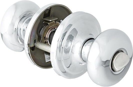 Kwikset Hancock Interior Privacy Door Knob with Lock, Door Handle For Bathroom and Bedroom, Polished Chrome Keyless Turn Lock Doorknob