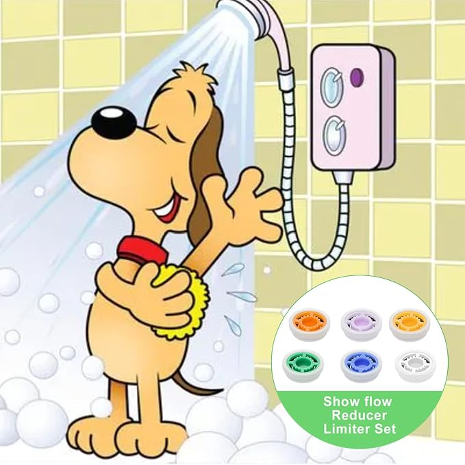 MAYYAYA 7-Pc Brass Shower Flow Saver Kit, 1/2", 6 Color Options | MAYYAYA brass flow saver kit: 6 color-coded reducers (1.2-2.5 GPM); durable 1/2" connector; fits fixed & handheld showers