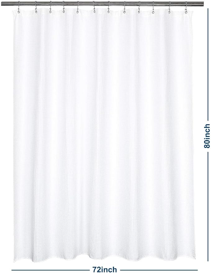 Barossa Design Extra-Long Shower Curtain 80" Height - Honeycomb Waffle Weave & Cotton Blend, Hotel Luxury & Spa, Heavy Weight Fabric, Washable - White, 72x80