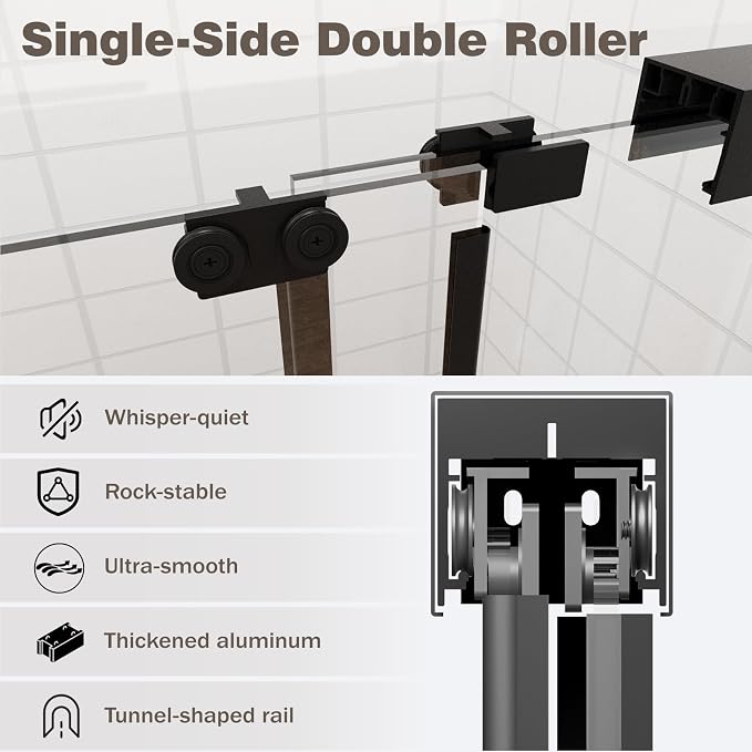 56-60" W x 72" H Semi-Frameless Double Sliding Shower Door | 1/4" SGCC Clear Tempered Glass with Explosion-Proof Film, Matte Black Bypass Walk-In Shower Door, Reversible