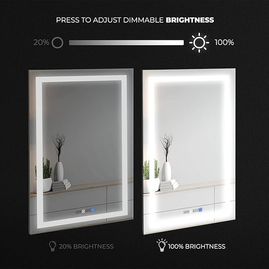 30x40 Inch Rectangular LED Bathroom Mirror with Lights Front and Backlit, 3 Color Modes, Touch Dimmer, Anti-Fog - Wall Mounted Vanity Mirror for Bathroom, Bedroom - Fab Glass and Mirror